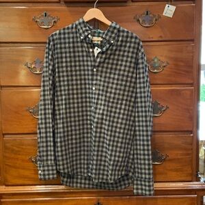 J. Crew Men's Navy and Black Checkered Shirt